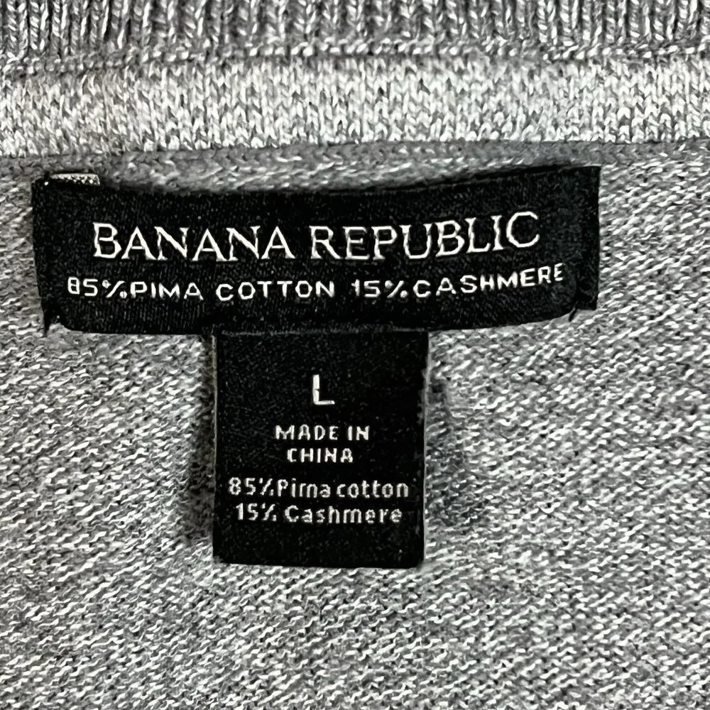 Banana Republic V Neck Sweater Men's Sz L Pima Cotton Cashmere Gray Long Sleeve